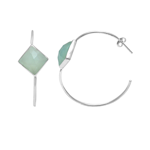 Calcédoine Aqua naturelle 12x12mm carré 925 boucles d'oreilles créoles en argent 7.49 gms Boho designer pierres précieuses faites à la main boucles d'oreilles créoles en argent - Product Image 1