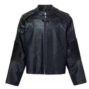 Veste en cuir pour hommes en peau de mouton pour l'automne et l'hiver veste de travail motard à capuche tendance décontractée Version Plus avec toile tissu - Product Image 6
