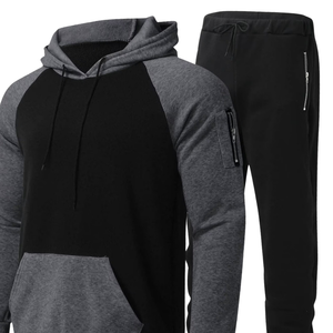 Conjunto Deportivo Informal de Invierno para Hombre, Sudadera con Capucha en Contraste Negro y Gris con Pantalones Jogger, Venta al Por Mayor de Fábrica, Logotipo Personalizado OEM - Product Image 5