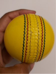 SUMROOS Leather Cricket <b>Ball</b> Indoor Yellow Color Hard And Seasoned Hand Stitched & Leather Cricket <b>Ball</b> Indoor Yellow Color - Product Image 3