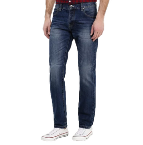 Jean en denim décontracté et confortable pour homme, coupe droite, taille mi-haute, finition délavée - Product Image 2