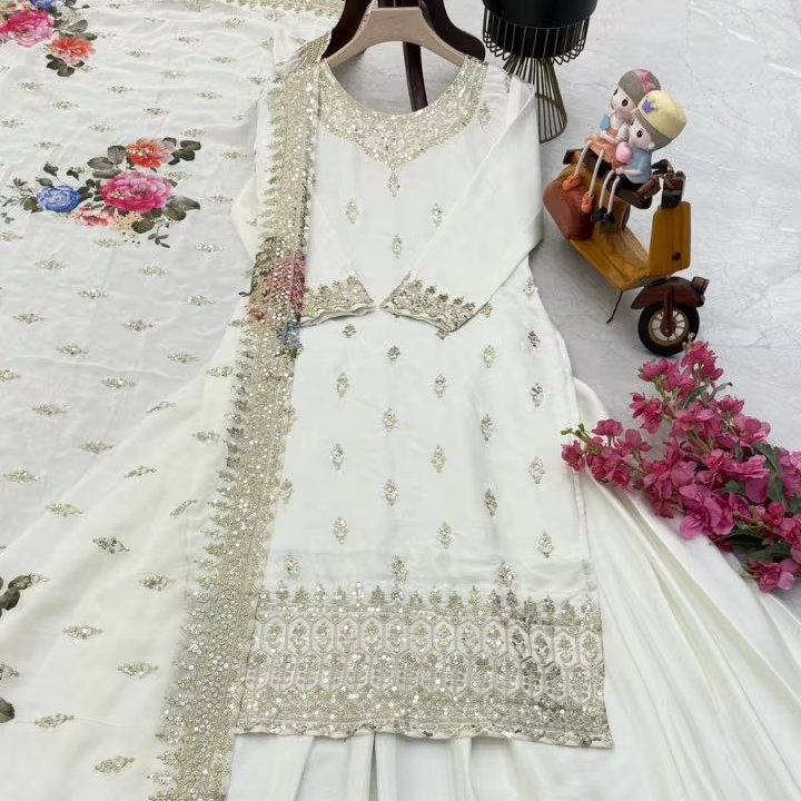 open lace back dress Radha Krishna/ Yugal Sarkar Beautiful Sequence White Dress with Multicolour  lace Designed for Holi Festival Suitable for 8-9 & 9-10 inches Idols. :  Amazon.in: Home & Kitchen main image 0