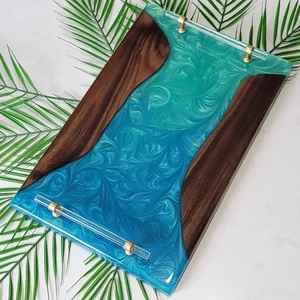 Bandeja de Servicio de Resina de Diseño Premium con Posavasos, Plato de Servicio con Diseño Personalizado, Bandeja de Servicio para Café, Té, Moderna y Decorativa - Product Image 6