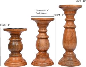 Candelabros torneados redondos naturales para velas de Pilar, Juego de 3 portavelas de madera de mango de Estilo Vintage para centro de mesa - Product Image 6