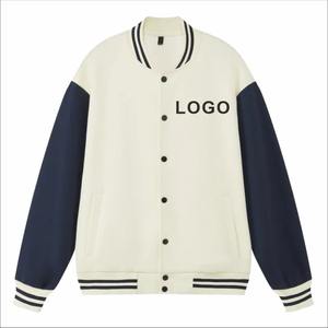 Veste universitaire de couleur unie de qualité supérieure pour hommes, uniforme de baseball ample à la mode, veste bombardier en toile imperméable et coupe-vent, veste décontractée - Product Image 1