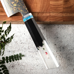 Juego de cuchillos de cocina de acero damasco japonés de 33 capas de cobre y latón AUS10 con mango de resina de palisandro personalizable - Product Image 3