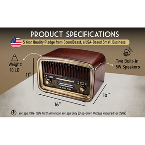 วิทยุออลอินวัน SoundBeast AM/FM เครื่องเล่นซีดี, ช่องต่อบลูทูธ, เล่นและบันทึกผ่าน USB, เล่นผ่านการ์ด SD, ช่องต่อ Aux - Product Image 6