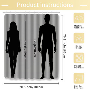 Custom Printed Waterproof Shower Shower <b>Curtain</b> for Bathroom Waterproof Polyester <b>with</b> <b>Hooks</b> - Product Image 3