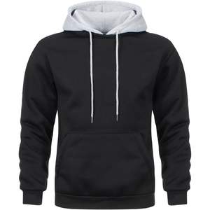 Sudadera con Capucha Negra para Hombre con Contraste Gris, Sudadera Informal de Forro Polar, Ropa de Calle para Invierno - Product Image 2