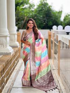 Saree en soie Premium Pure Soft Banarasi avec design multicolore Saree Collection - Product Image 4
