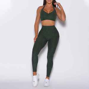 Vente en gros Soutien-gorge de sport de gymnastique de haute qualité à motif solide évacuant la transpiration et leggings taille haute Scrunch Butt Set de fitness - Product Image 4
