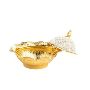 Ciotola di zucchero di pietra grande coperchio ovale Dragee titolare oro decorativo