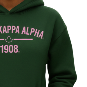 Sudadera con Capucha AKA Ivy 1908, Sudadera de Felpa Premium, Sudadera con Capucha Personalizada para Hermandades Griegas, Verde Bosque y Rosa - Product Image 3