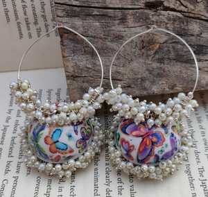 Hand Painted Meenakari Work <b>Silver</b> Plated Butterfly Design Mogra Fitting Pearl <b>Jhumka</b> Bali Hoop Earring For Women And Girls - Product Image 3