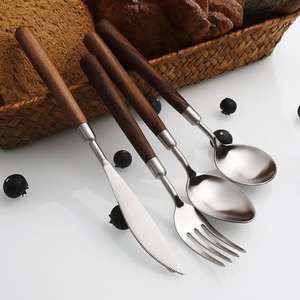 Juego de Cubiertos de Acero Inoxidable con Mango de Madera Ecológico en Oferta, para Fiestas, Hoteles de Lujo y Restaurantes, Cubiertos Dorados - Product Image 6