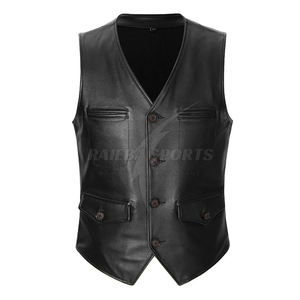 Gilet en cuir vintage personnalisable pour hommes de haute qualité avec logo personnalisé sans manches et fermeture à glissière disponible en taille adulte - Product Image 1
