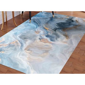 Tapis imprimé motif marbre bleu, facile à nettoyer, cadeau personnalisé, tapis en chenille - Product Image 2