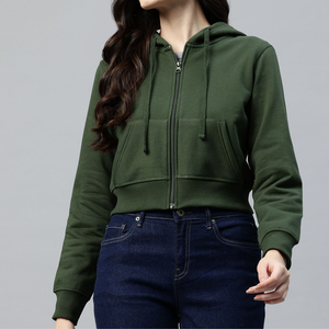 Sudaderas con capucha cortas Ropa de mujer Venta al por mayor Jersey de algodón Sudadera con capucha recortada OEM Suministro de fábrica de moda - Product Image 4