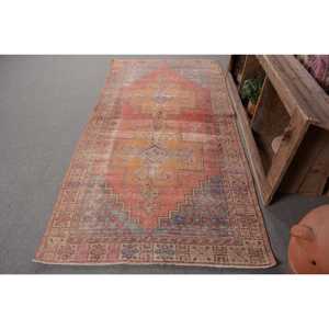 Alfombra turca Vintage de 4x8,3 pies, Alfombra de lana tejida plana naranja y Beige con respaldo de látex para decoraciones de sala de estar - Product Image 1