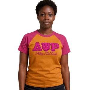 100 cotone oro Delta Psi Rho Sorority Raglan manica T-Shirt che riempie i vuoti di vita greco abbigliamento comodo abbigliamento Casual T-Shirt - Product Image 1