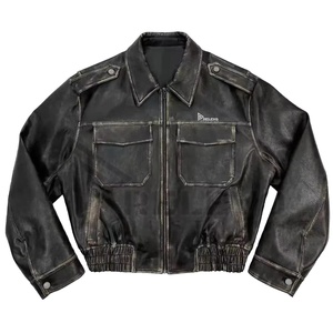 Custom Washed Leather <b>Winter</b> Men's <b>Quilted</b> Jacket Stand Collar High Quality Fashion Windbreak - Product Image 1