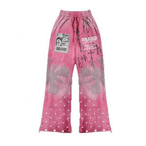 Ensemble deux pièces vintage pour homme, personnalisé, hiver, entièrement orné de strass, 100% coton, imprimé à l'écran, sweat-shirt à capuche, pantalon de jogging, lavage à l'acide, évasé - Product Image 5