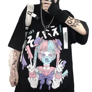 Kaus Pria Gambar Kartun Anime Manga Harajuku Jepang Kaus Atasan Lengan Pendek Gaya Kuliah Ukiyo-e Streetwear Musim Panas