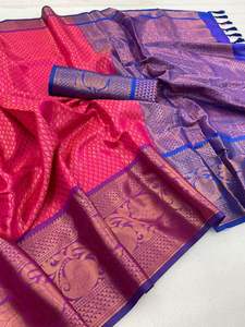 ชุดแต่งงานและปาร์ตี้มาใหม่ผ้าไหมนุ่ม Zari ทอผ้า Saree ผู้หญิงสวมใส่ผู้จัดจำหน่ายจากสุราษฎร์อินเดีย - Product Image 5