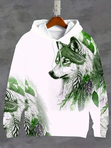 <span class=keywords><strong>Felpa</strong></span> <span class=keywords><strong>con</strong></span> cappuccio da uomo stile retrò <span class=keywords><strong>con</strong></span> motivo lupo e piume <span class=keywords><strong>con</strong></span> coulisse e <span class=keywords><strong>felpa</strong></span> sportiva tascabile di canguro per l'autunno - Product Image 5