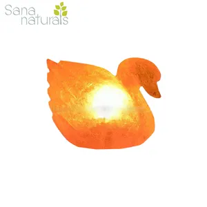 Lámpara de sal del Himalaya con forma de pato naranja tallada a mano natural con base de madera personalizable