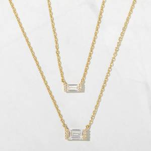 Collar de circón Baguette estilo delicado 925 plata esterlina 14K chapado en oro colgante minimalista regalo para ella - Product Image 3
