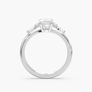 Anillo de Compromiso con Diamante Cultivado en Laboratorio de Corte Ovalado de 2.00 CT, Piedras Laterales Redondas y en Forma de Pera, Certificado, Oro Sólido de 14K, Anillo de Novia para Mujer - Product Image 4