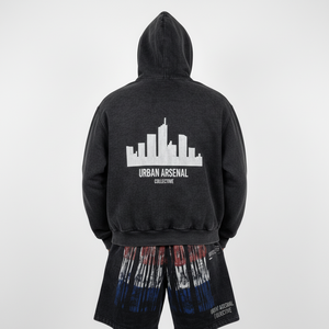 Custom Mens black Acid Wash zip up Hoodie Shorts Tracksuit <b>Set</b> Graphic Streetwear Heavyweight OEM Private Label B2B Manufacturer - Product Image 3