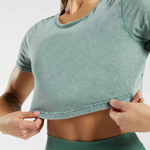 Top corto lavado con ácido personalizado para mujer, cuello redondo, manga corta, antibolitas, bordado GSM personalizado, decoración, camiseta recortada - Product Image 4