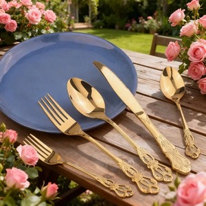 Juego de Cubiertos de Madera Ecológicos de Lujo, Diseño Barroco Real, Resistentes, Aptos para Alimentos, Elegantes para Bodas y Fiestas - Product Image 1