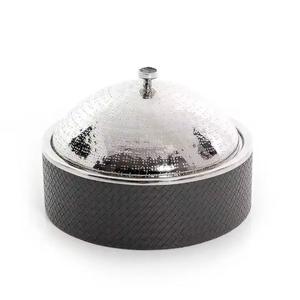 Cazuela de diseño árabe de acero inoxidable de calidad excepcional con tapa a juego Calentador de alimentos en relieve con acabado brillante antiguo - Product Image 3