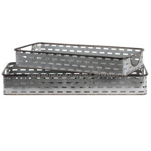 Rectangle <b>Silver</b> Storage Tray Perforated Design Art Deco Style Eco-Friendly for Living Room Tabletop Use Durable Indoor Decor - Product Image 4