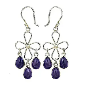 Boucles d'oreilles pendantes en argent pour femmes, fleur d'améthyste, plaqué or, matériau or rose, avec perle et diamant, pour mariages et fêtes - Product Image 2