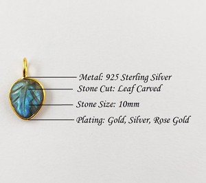 Aqua Calcedony sculpté en forme de feuille pendentif breloque en argent sterling plaqué or ensemble de lunette unisexe pour la fabrication de bijoux - Product Image 5
