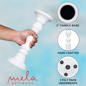 Wooden Pillar <b>Candle</b> Holders | Willow Design <b>Set</b> of 3 Mango Wood Candlesticks Matte White Sizes 6" & 9" & 12" Table - Product Image 2