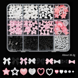 Boîte de 12 Compartiments Kit de Décoration Mignonne 3D en Acrylique pour Nail Art, Ruban en Résine Nœud Papillon, Strass Kawaii à Dos Plat, Fournitures pour Nail Art - Product Image 4