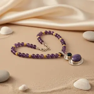 Collier en cristal d'améthyste pour femmes, bijoux élégants en pierres précieuses - Product Image 2