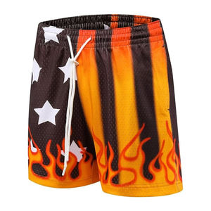 Shorts de basketball pour hommes 2026, noir et orange, avec imprimé flamme étoilée, décontractés, pour l'entraînement, athlétiques, en maille, pantalon de course, motif uni - Product Image 5
