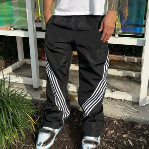 Pantalones Deportivos de Lona Personalizados para Hombre, Estilo Urbano, Transpirables, Holgados, Talla Grande, con Cordón, Franjas Laterales, Pierna Ancha, Impermeables - Product Image 3