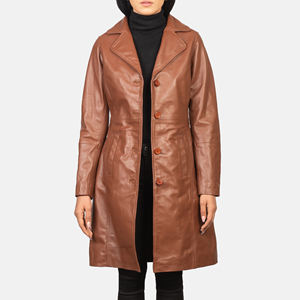 Veste en cuir véritable multi-poches pour femmes, hiver chaud personnalisé de haute qualité, couture classique pour dames, long manteau - Product Image 6