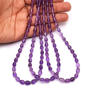 Perles en améthyste naturelle africaine facettées en forme de goutte d'eau, qualité AAA+, 5x8mm-7x10mm, pierres semi-précieuses pour bijoux - Product Image 1