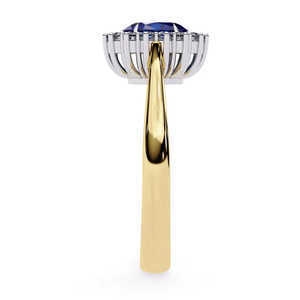 Bague en saphir bleu et diamant de laboratoire sertie de diamants pour femme, cadeau de fiançailles ou de mariage, élégante, or jaune 14 carats, ovale - Product Image 2