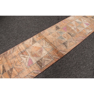 Petit tapis turc vintage 2,5x10,2 pieds, tapis Herki orange - Product Image 3