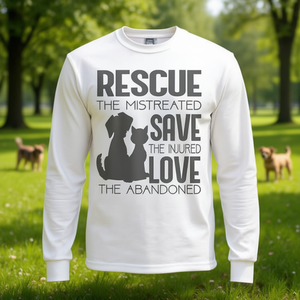 T-Shirt a Maniche Lunghe per Amanti di Cani e Gatti 'Rescue Save Love' Maglietta Promozionale per Proprietari di Cani e Gatti - Product Image 3