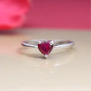 Silver Heart-Cut Ruby <b>Ring</b> <b>for</b> <b>Women</b> Rhodium Plated Emerald Cut Emerald White Yellow Platinum <b>Set</b> Various Colors Gold Gift - Product Image 2